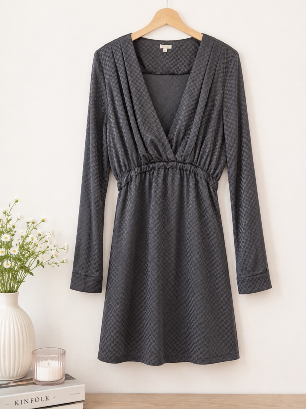 Anthropologie Dolan 100% Silk Dress Size M Charcoal Gray Houndstooth Jacquard
